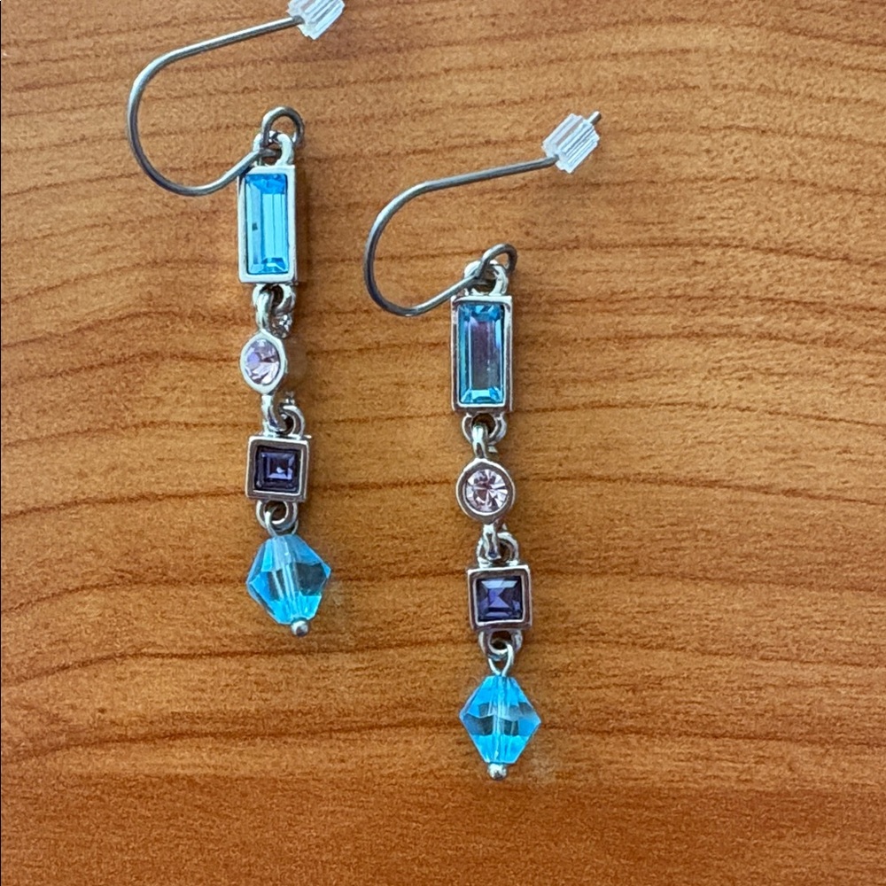 M4M Silver  Dangle Earrings with Blue and Purple Accents